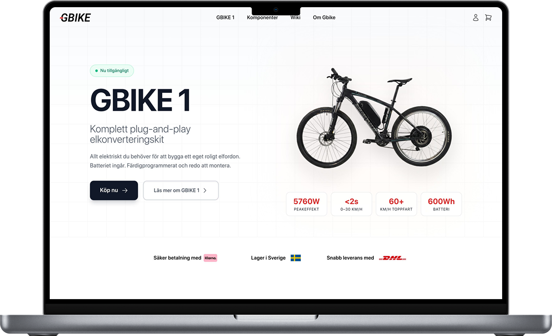 Gbike webbplats mockup