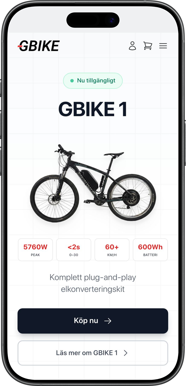 Gbike webbplats mobil mockup
